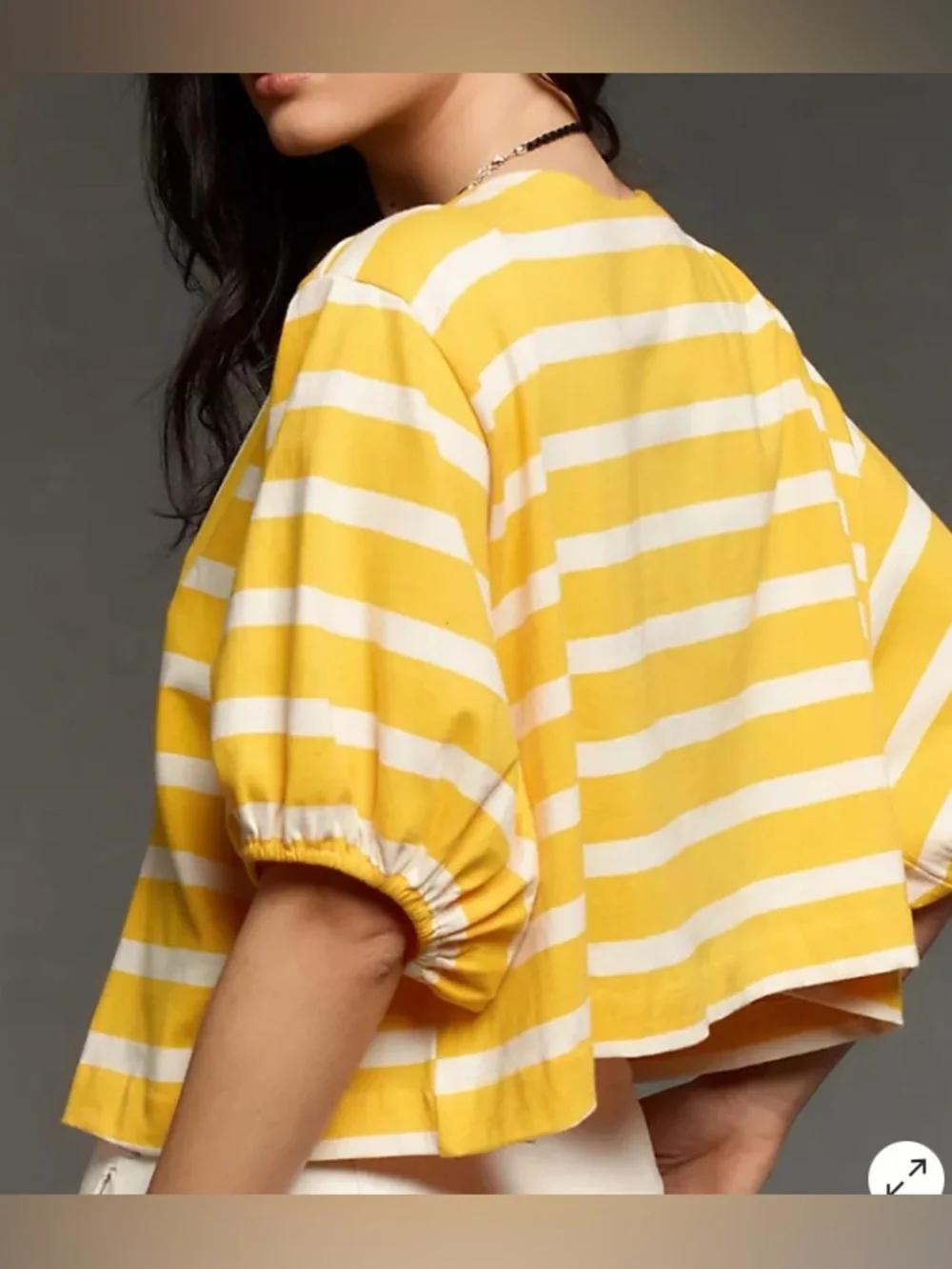 Yellow Stripe By Anthropologie Voluminous Tie-Front Top Yellow Stripe Top: Small